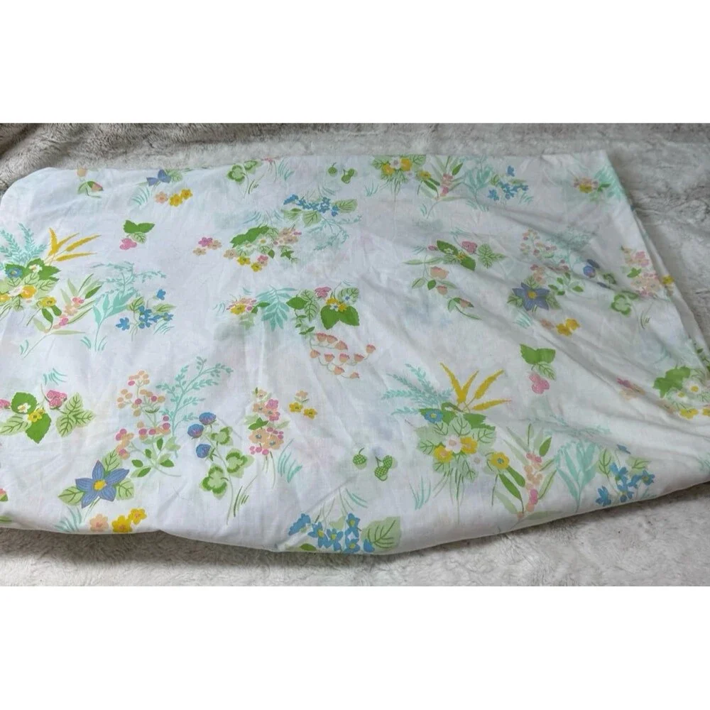 VTG 80s Ultracale Wamsutta Floral Garden Queen Flat Fitted Sheet Country Flowers